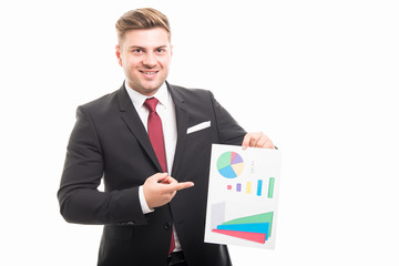 Portrait of business man pointing chart graphic