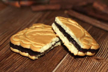 Double cookies with chocolate, food