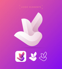 Vector abstract origami logo template. Material design, flat, line-art icon style. Paper ribbon. Green leaves