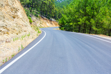 road trip concept - curved asphalt road in forest