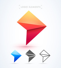 Arrow origami logo design collection. Vector abstract material design, flat, line-art style