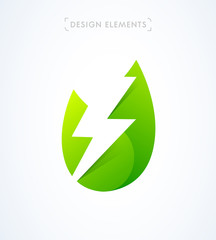 Vector eco energy flash illustration. Green leaves