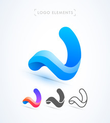 Vector abstract origami letter U logo template. Material design, flat, line-art icon style. Paper ribbon