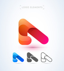 Vector abstract origami Letter A template. Material design, flat, line-art icon style bundle