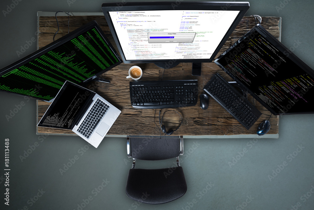 Aufkleber Multiple Computer Screen Showing Progress Bar Of Copying Files