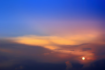 Dramatic atmosphere majestic panoramavie of sunset sky and clouds.