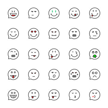 black thin line emoji speech bubble set