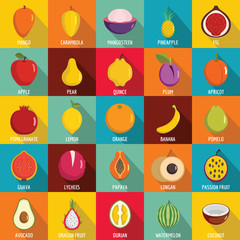 Fruits icons set, flat style
