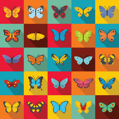 Butterfly icons set, flat style