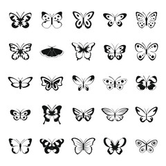 Butterfly icons set, simple style