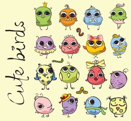 Cute hipster birds. Vector trendy hipster style greeting card design, t-shirt print, inspiration poster.