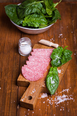 sausage with fresh spinach