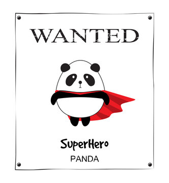 Wanted Poster Cute Little Panda Superhero