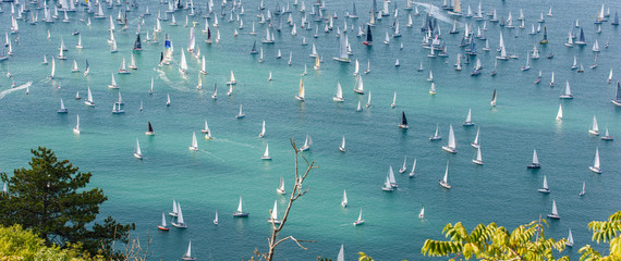 October, 08 2017, sailing boat race Barcolana, Trieste. Moments of the race. - obrazy, fototapety, plakaty