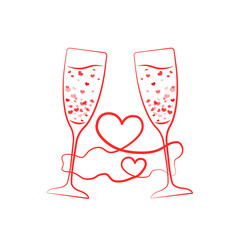 champagne glass hearts with red ribbon