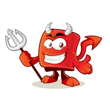 Cute devil wallet cartoon character holding trident