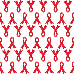 Pattern world aids day concept and red hiv ribbon on white background vector