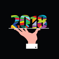 new year 2018 in hands illustration