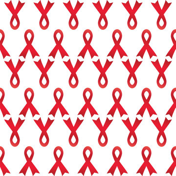Pattern world aids day concept and red hiv ribbon on white background vector