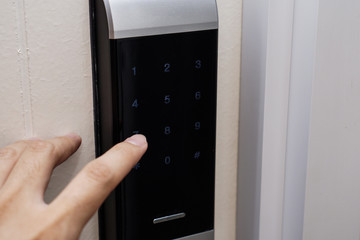 the hand touch on electronic key door