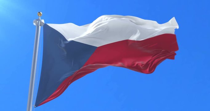 Flag of the Czech Republic waving at wind with blue sky, loop
