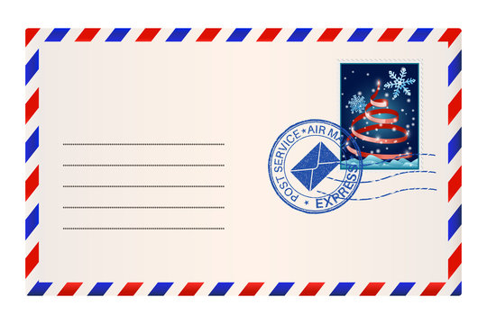 Envelope with Christmas tree stamp