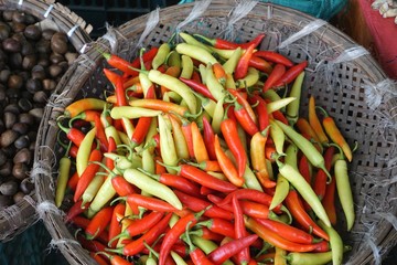 Hot peppers for sale in Hanoi market