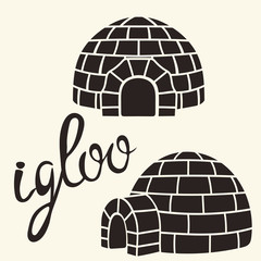 Ice house igloo sign, vector simple design. House from ice blocks design for template or logo. Winter dwelling of Eskimos, minimal icon isolated on light background. Igloo realistic icon in flat style - obrazy, fototapety, plakaty