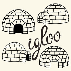 Ice house igloo sign, vector simple design. House from ice blocks design for template or logo. Winter dwelling of Eskimos, minimal icon isolated on light background. Igloo realistic icon in flat style