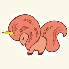 Cute cartoon pink sleeping unicorn isolated on white background, vector children's illustration. Funny sleeping animal, Magic cartoon fantasy animal. Dream symbol. Design for children. Fluffy unicorn