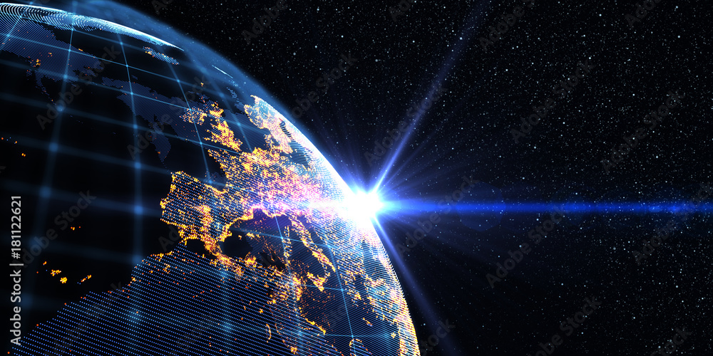 Poster global international connectivity background/connection lines around earth globe, futuristic technol