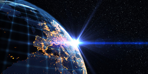Global International Connectivity Background/Connection lines Around Earth Globe, Futuristic Technology  Theme Background with Light Effect © spainter_vfx