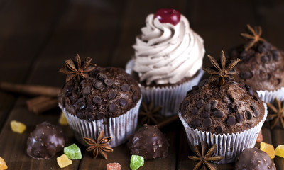 Chocolate Cupcakes with Cherry and Cream