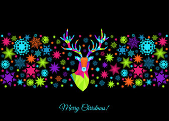  Polygonal Xmas  reindeer  head and  snowflakes.