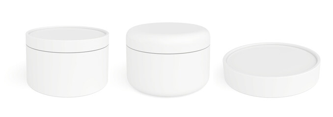 Set white can jar isolated on background. 3d rendering.