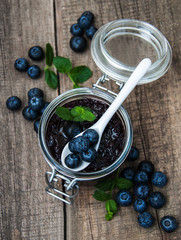 Jar with blueberry jam