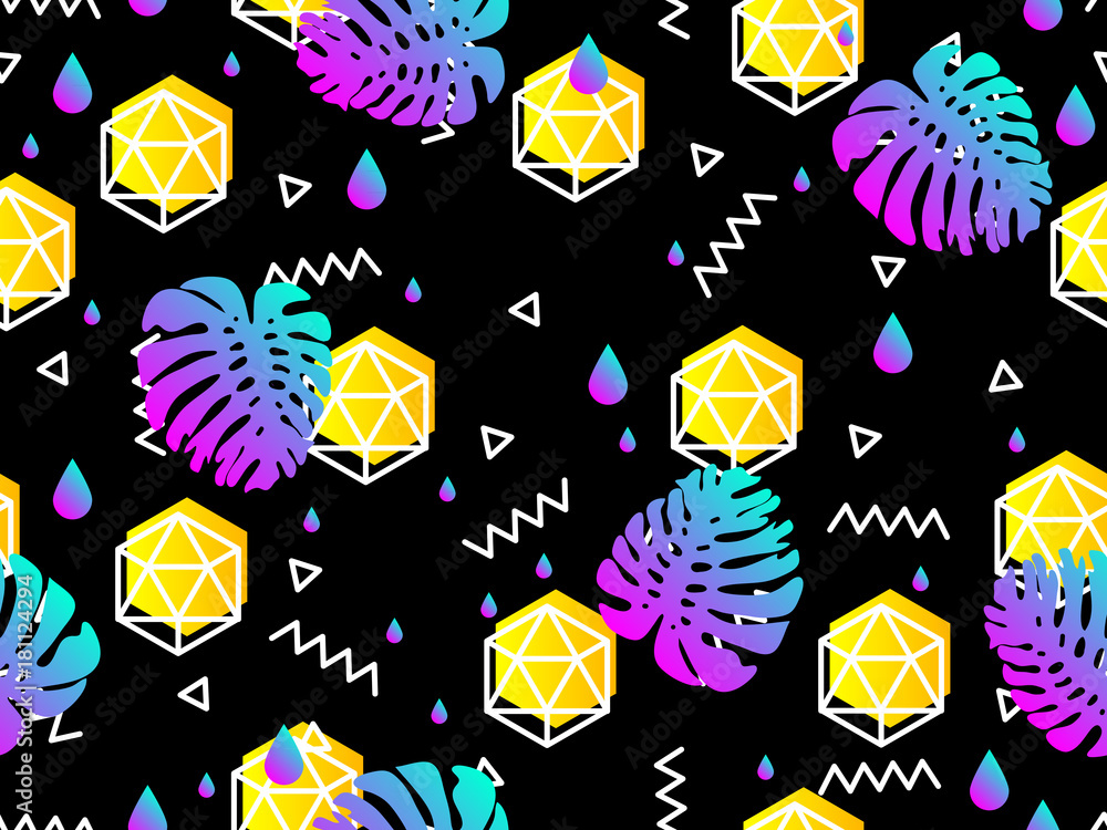 Poster seamless geometric pattern in retro 80s 90s style. doodle geometric shapes. abstract vector retro me