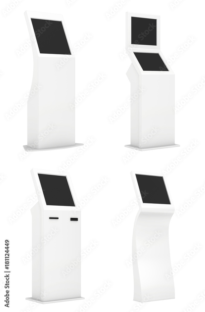 Poster set information kiosk isolated on white background. 3d rendering.