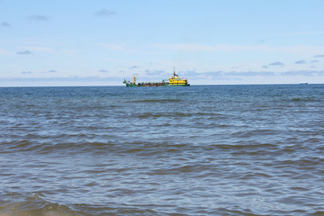 dredger ship deepening the sea-pogłębiarka morska