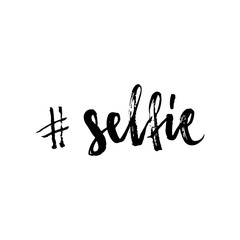Selfie hashtag lettering. Brush hand lettering. Brush calligraphy. Handwritten word selfie.