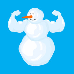 Strong snowman isolated. Winter fitness. Snow Sports. Vector illustration