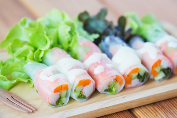 Fresh salad vegetables noodle spring roll.