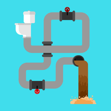 Sewage system. Toilet bowl and sewer. Wastewater. Vector illustration
