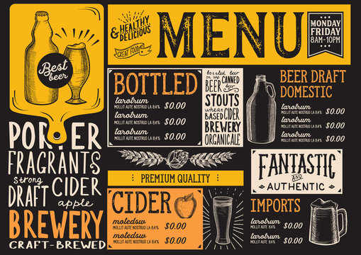 Beer menu restaurant, drink template.