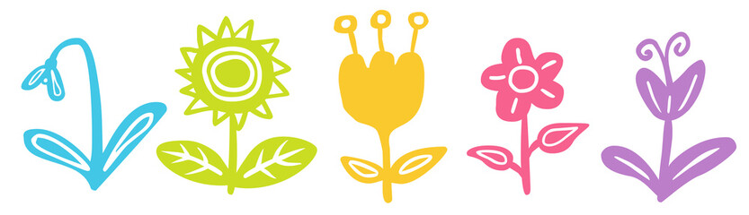 Set: Blumen-Zeichnung / farbig, Vektor, freigestellt