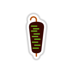 Vector illustration sticker of Doner Kebab on pole, grilling with fat