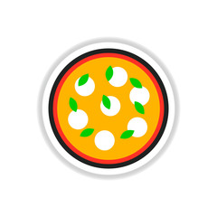 Pizza with white cheese.Vector illustration sticker. simple pizza icon top view