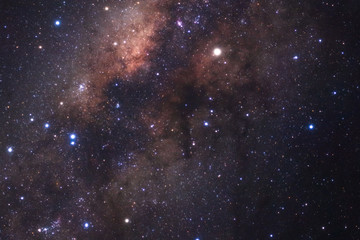 Milky way galaxy with stars and space dust in the universe, Long exposure photograph, with grain.