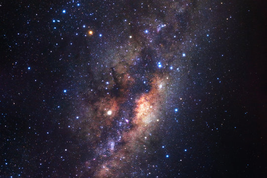 Fototapeta Milky way galaxy with stars and space dust in the universe, Long exposure photograph, with grain.