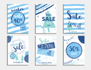 Winter social media sale banners and ads, web template collection.